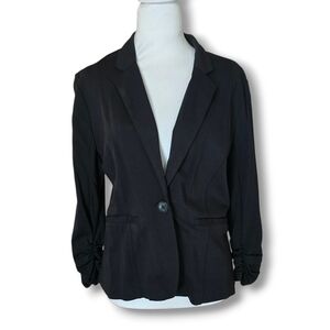 Cato Relaxed Black Blazer With Ruched Sleeves - Size Small
